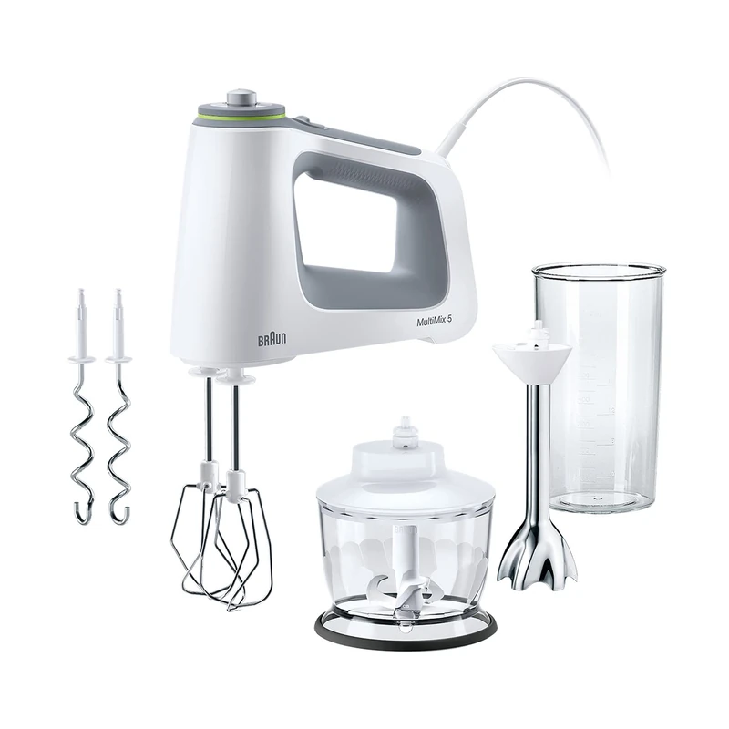 Braun MultiMix 5 HM 5137 Hand Mixer 750 W Grey, White – Hand Blender Hand Mixer, Buttons, Rotary, Whisk, Dough, Mixture, 500 L, Grey, White, Stainless Steel)