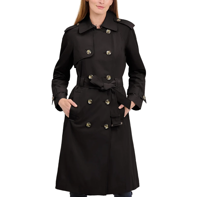 London Fog Women's Double-Breasted 3/4 Length Belted Trench Coat Trenchcoat, Black, XL