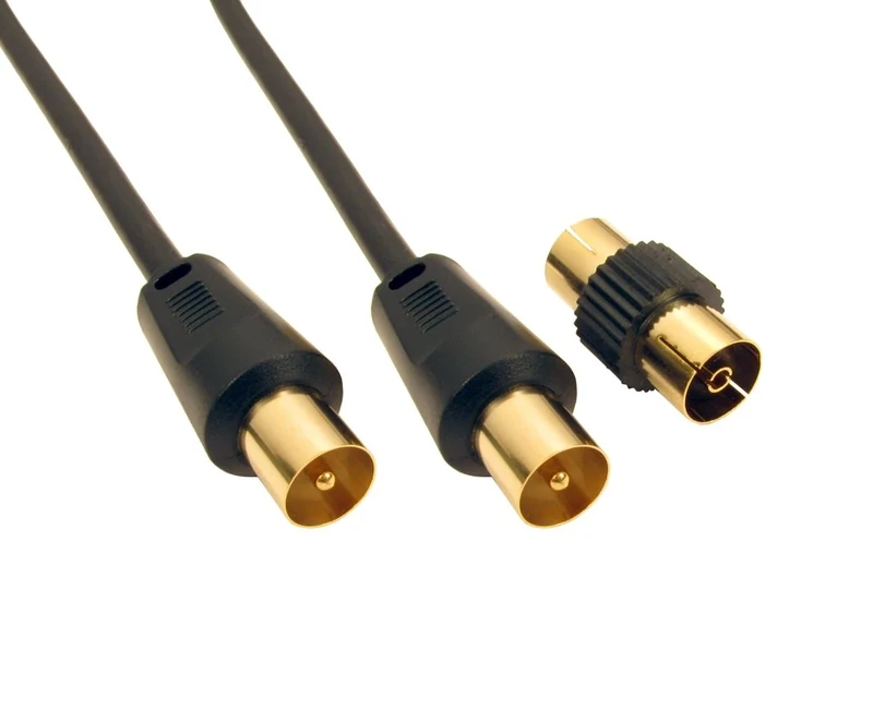 1m Black Coaxial TV/AV Aerial Cable Male to Male and Coupler From Different Lengths 0.5m/1m/1.8m/2m/3m/5m/10m/20m/30m/40m/50m - By Guilty Gadgets