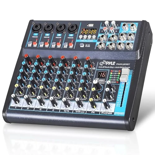 Pyle Audio Mixer, 8 Channel Bluetooth Professional DJ Mixer, Sound Board Console Desk System- 48V Phantom Power Stereo for Recording, Live, Streaming, Podcasting, Karaoke, DJ, Studio