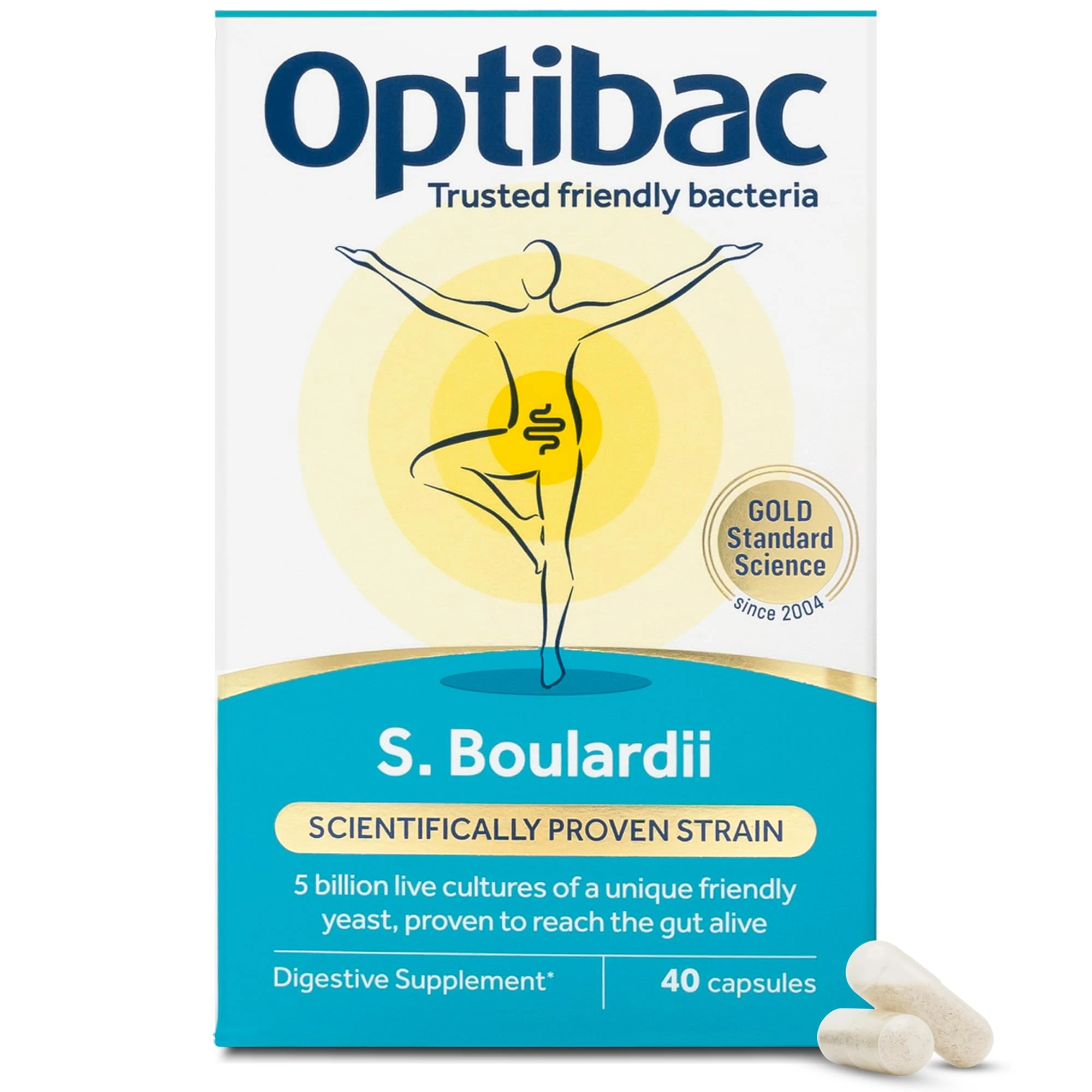 Optibac Probiotics Saccharomyces Boulardii - Vegan Digestive Probiotic Supplement with 5 Billion Live Cultures - Most Trusted & Recommended Brand - 40 Capsules