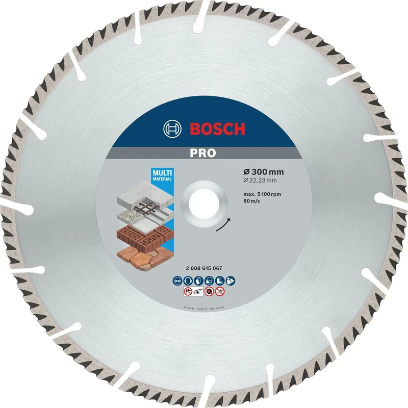 Bosch 1x PRO Multi Material Diamond Cutting Disc for Bore 22.23 and Large Angle Grinders (for Concrete, Reinforced concrete, Ø 300 mm, Professional Accessory Large Angle Grinder)