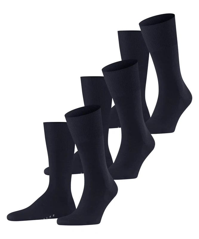 FALKE Men's Airport Multipack M So Wool Cotton Plain 3 Pairs Socks, Blue Dark Navy 6370, 5.5-6.5