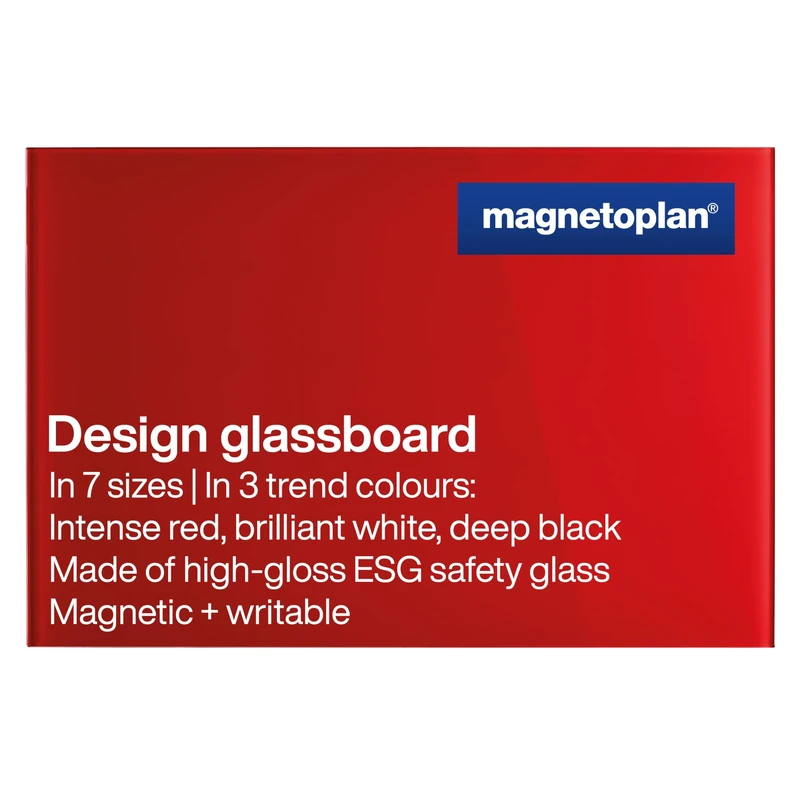 magnetoplan Design-Glasboard | BxH 600x400mm, Intensiv-Rot | Magnethaftend | ESG-Sicherheitsglas Premium Qualität | für Büro, Küche | Beschreibbar mit Board- Kreidemarker | leicht zu reinigen