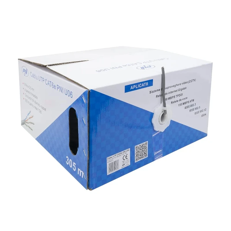 PNI Ethernet LAN Cable 305m CAT6e U06 for Internet 1 Gigabit/surveillance system, grey