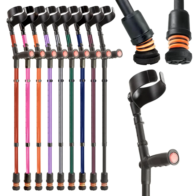 Flexyfoot Shock Absorbing Soft Grip Double Adjustable Crutch - Improves Safety, Improves Grip, Reduces Shocks & Jarring – Single - Black