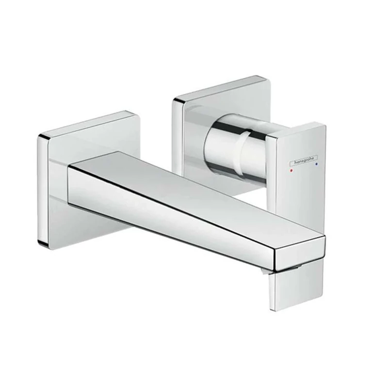 hansgrohe Metropol - bathroom tap conceiled for wall mounting with waste set, bathroom sink tap with spout length 22,5 cm, basin mixer tap water-saving (EcoSmart), chrome, 32526000