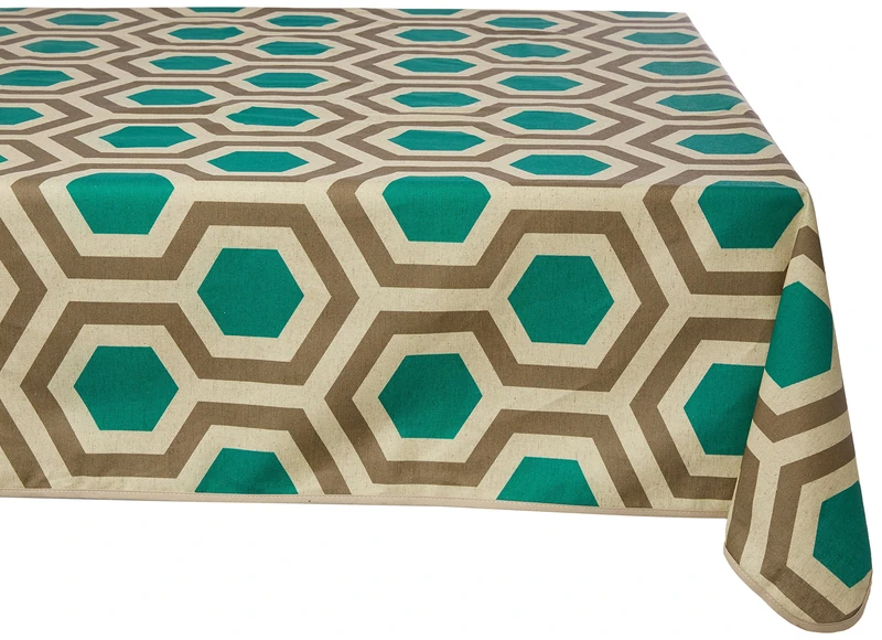 GIRONES Hexagon Teal & Walnut Tablecloth 140 x 180 cm - Image 1