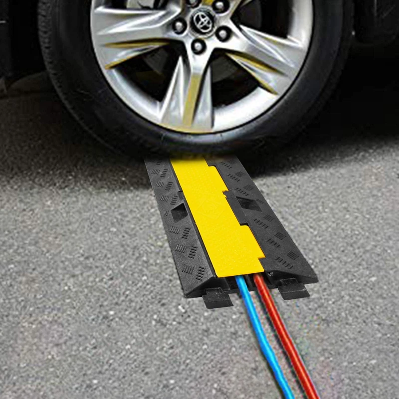 BestEquip Cable Protection Mat 3 Pieces 2 Channel 101 x 25 x 5 cm Cable Bridge Made of Commercial Thermoplastic Rubber with Modular Design for Car Parks, Warehouses, Black 11000 lbs - Image 1