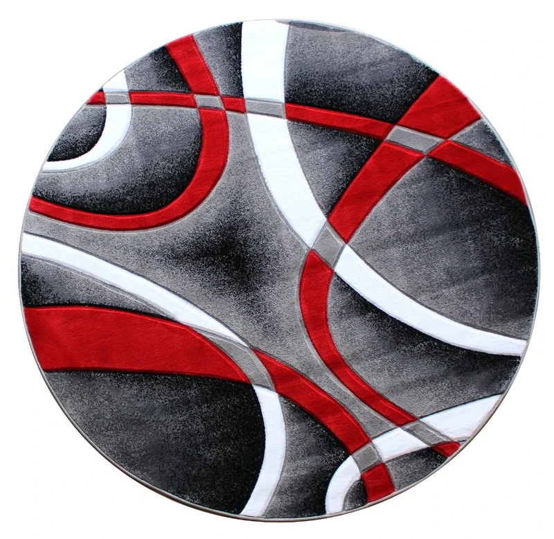 Masada Rugs, Sophia Collection Hand Carved Area Rug Modern Contemporary Red White Grey Black (8 Feet X 8 Feet) Round