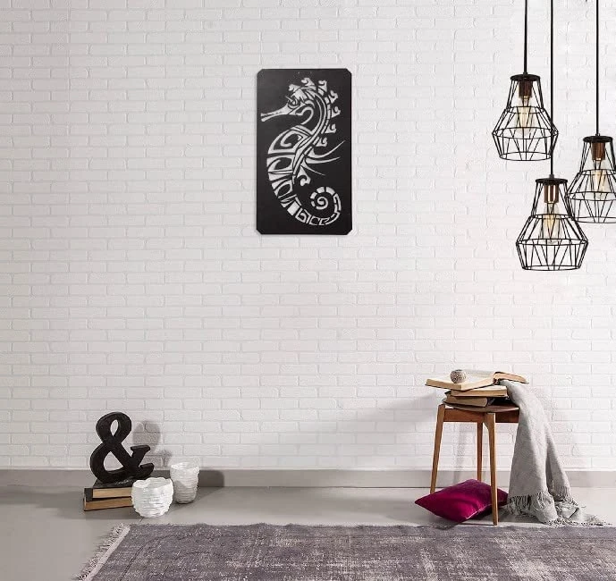 Metal Decor-Wall Decor Geometric Design Metal Seahorse. Black. - Image 1
