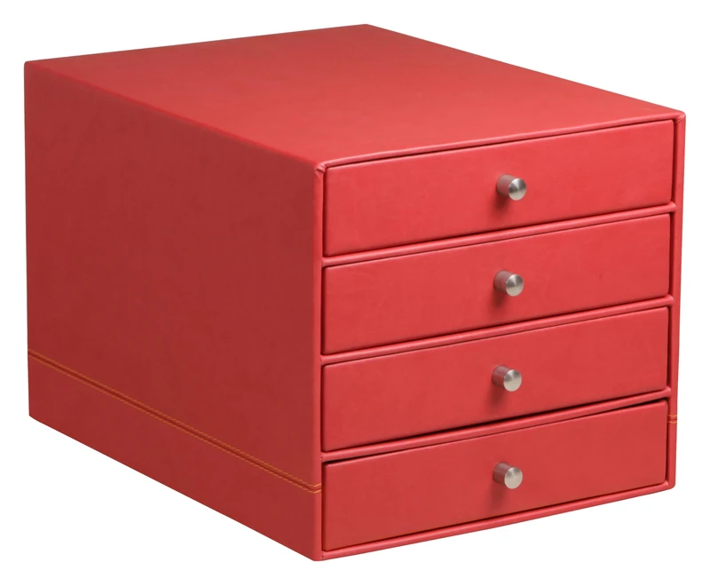 RHODIA 318963C - Poppy 4-Drawer File Organizer - 24.8 x 32.7 x 22.8 cm - Orange Saddle Stitching - Faux Leather Exterior - Rhodiarama Home Office Collection - Office Organization & Designer Storage