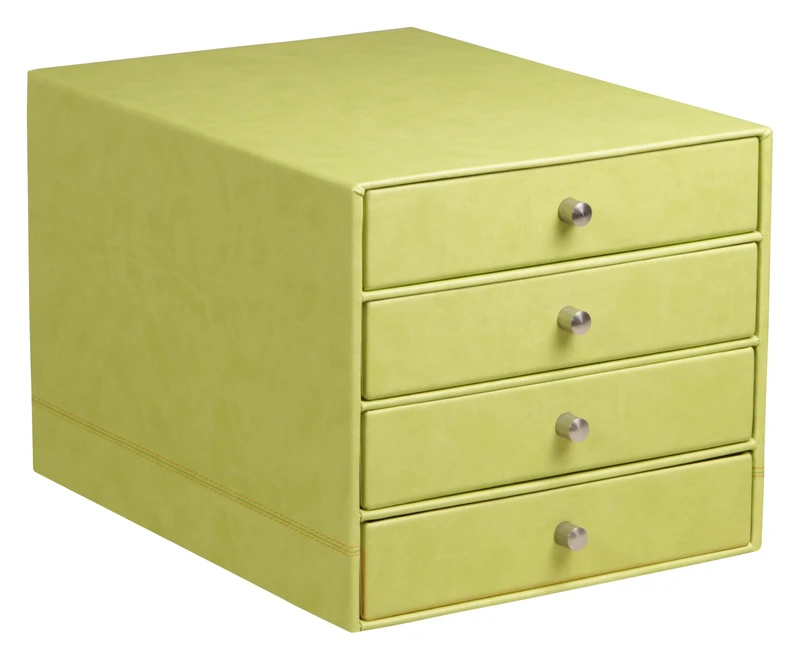 RHODIA 318866C - Anise 4-Drawer File Organizer - 24.8 x 32.7 x 22.8 cm - Orange Saddle Stitching - Faux Leather Exterior - Rhodiarama Home Office Collection - Office Organization & Designer Storage