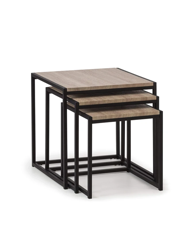 Julian Bowen Tribeca Nest Of 3 Tables - Black/Sonoma Oak Nesting