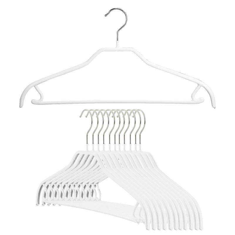 Mawa by Reston Lloyd Silhouette Series Non-Slip Space Saving Clothes Hanger with Bar & Hook for Pants and Skirts, Style 41/FRS, Set of 12, White