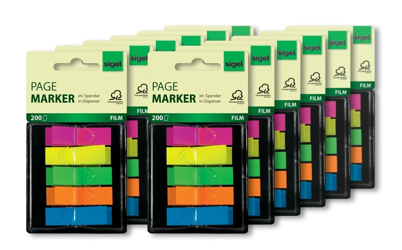 SIGEL HN489 Z-page markers, 5 colours (480 strips per colour), strip-size 1.2 x 4.5 cm, 12 Pieces