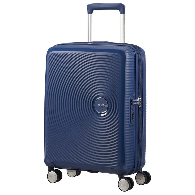 American Tourister Soundbox - Hand Luggage Suitcase 55 x 40 x 20/23 cm - Hard Shell Trolley Suitable for EasyJet - Expandable, Light, 4 Wheels & TSA Lock - 35.5/41 L - Blue (Midnight Navy)