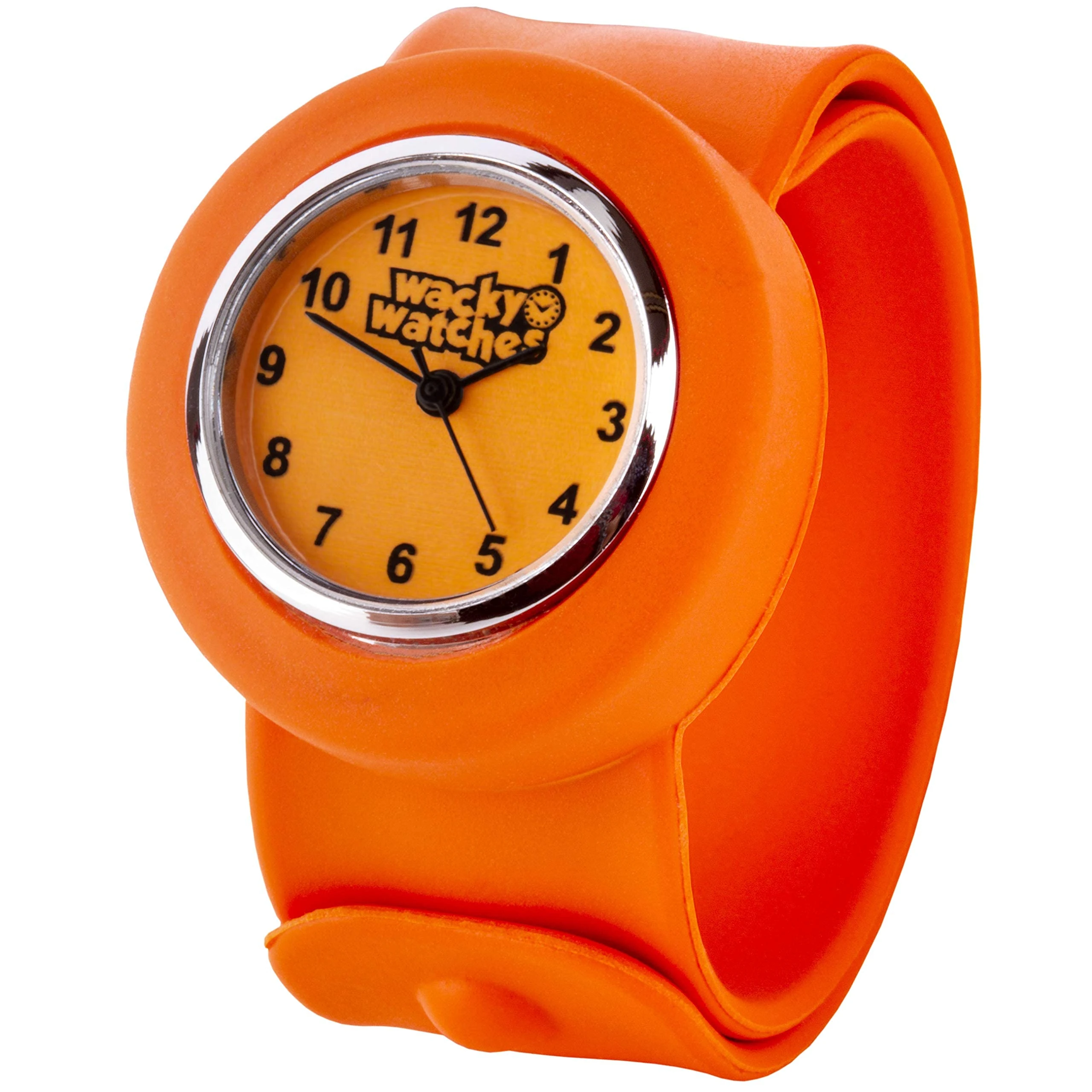 Wacky Watches Orange Colour Popwatch Slapwatch Fast Fit Kids Childrens Silicone Watch Band Learn to Tell The Time Unisex Instant Fit Any Size