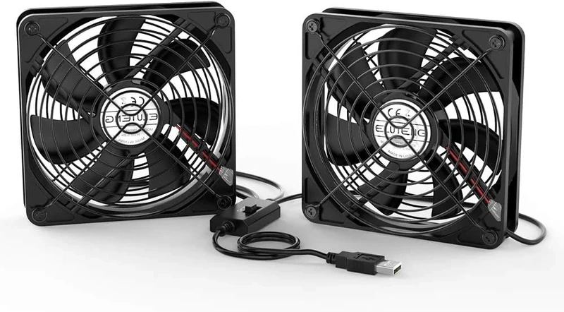 ELUTENG Dual USB Fan 120mm 5V, 2 In 1 USB PC Computer Fan 120mm with 3 Adjustable Speed, Silent Housing Fan Compatible with PS4/Laptop/TV Box/AV Cabin/Router