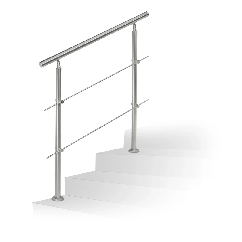 Relaxdays Stainless Steel Handrail Set, for Indoors and Outdoors, Bannister, 1.0 m Long, 2 Posts, 2 Crossbars, Silver
