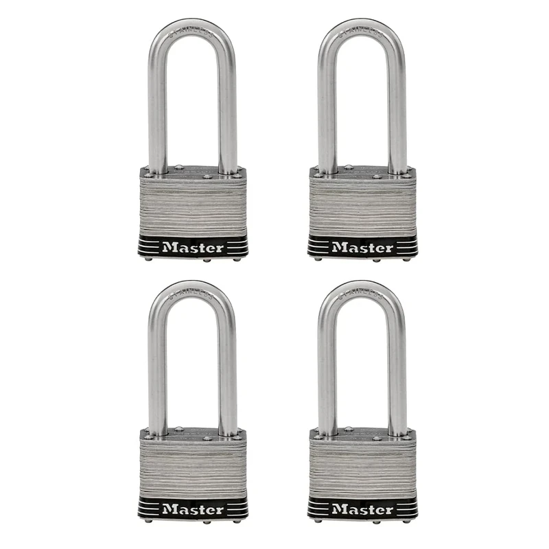 Master Lock Padlock, Laminated Stainless Steel Lock, 2 in. Wide, 5SSQLJ (Pack of 4-Keyed Alike)