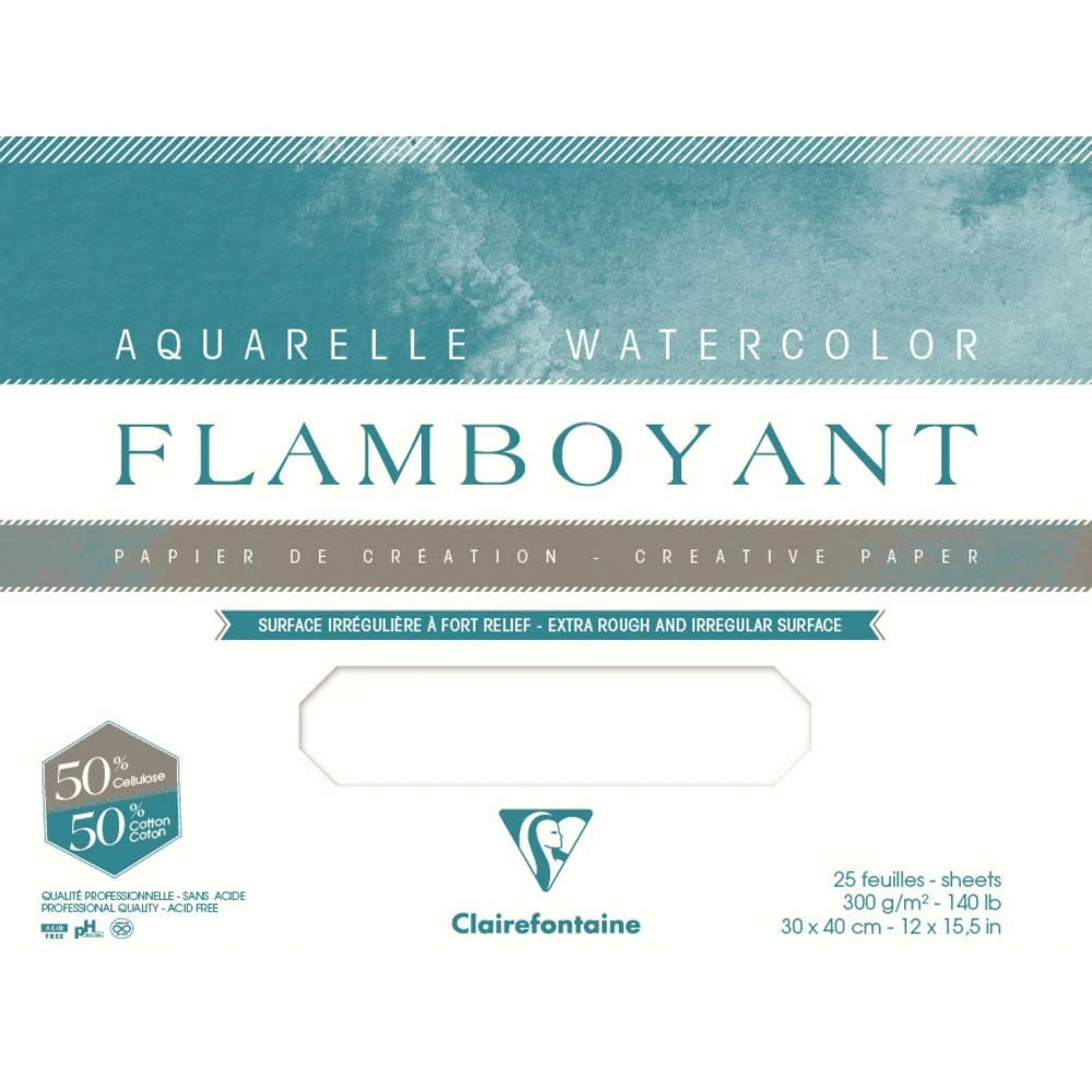 Clairefontaine - Ref 975062C - Flamboyant Watercolour Sheets (10 Sheets) - 75 x 105cm Size, Rough Grain, 300gsm Paper - Suitable for Watercolour Artwork