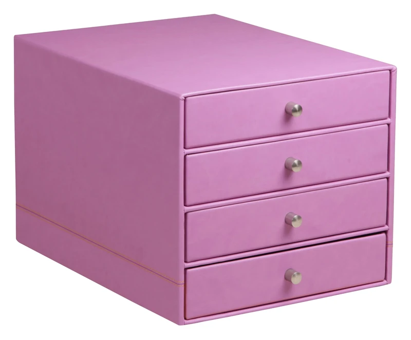 RHODIA 318961C - Lilac 4-Drawer File Organizer - 24.8 x 32.7 x 22.8 cm - Orange Saddle Stitching - Faux Leather Exterior - Rhodiarama Home Office Collection - Office Organization & Designer Storage