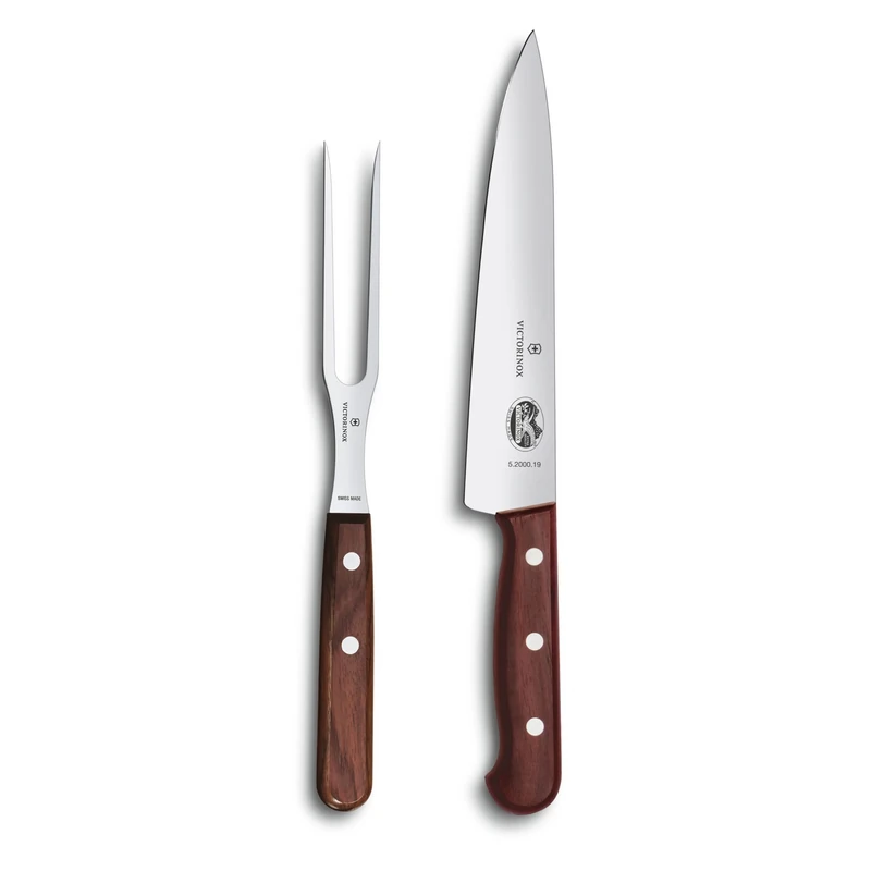 Victorinox Wood, Carving Set, Set of 2, Carving Knife and Fork, Stainless Steel, Noble Wooden Handle, Brown