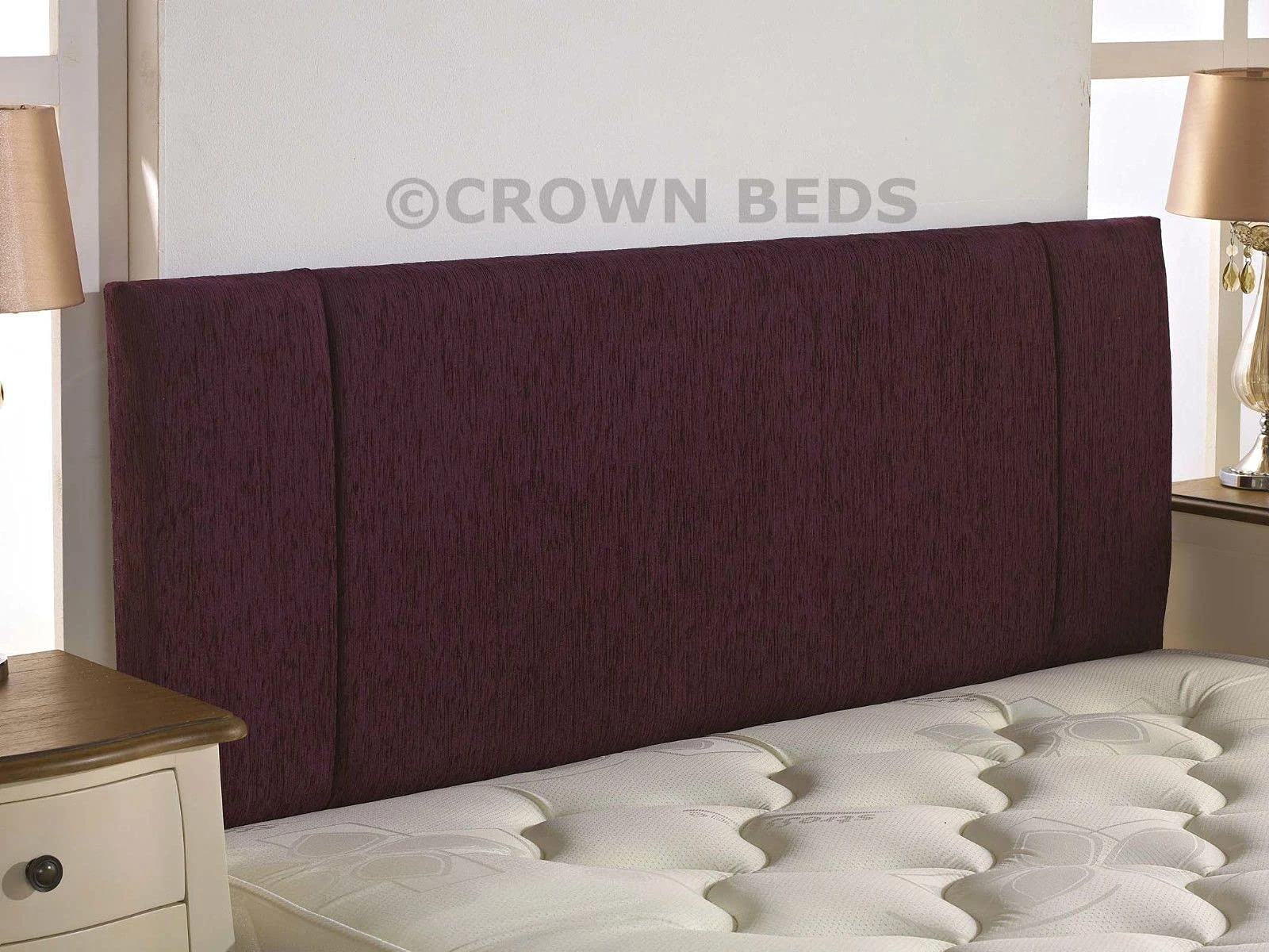 CROWNBEDSUK QUALITY PORTOBELLO CHENILLE HEADBOARD 2ft6,3ft,4ft,4ft6,5ft,6ft (4FT6 DOUBLE, Aubergine)