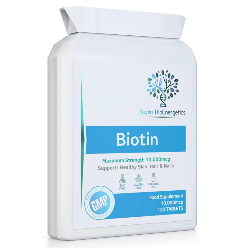 Biotin 10,000 mcg 120 Tablets – Exclusively Maximum Strength D-Biotin, The only Natural Form with Full Vitamin B7 Activity - Support for Healthy Hair Growth, Skin and Nails - UK Made to cGMP Code