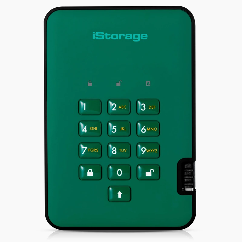 iStorage diskAshur2 SSD 1TB Green - Secure portable solid state drive - Password protected - Dust & water resistant - Hardware Encryption