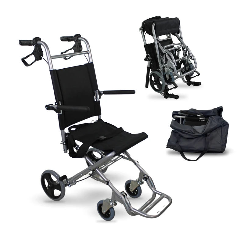 Mobiclinic, Neptuno, Wheelchair, Folding Transport Wheelchair for Adults and Disabled, Ergonomic Seat and Backrest, Folding Footrest and Armrests, Light, Brakes on The Handles, Seat Belt, Black