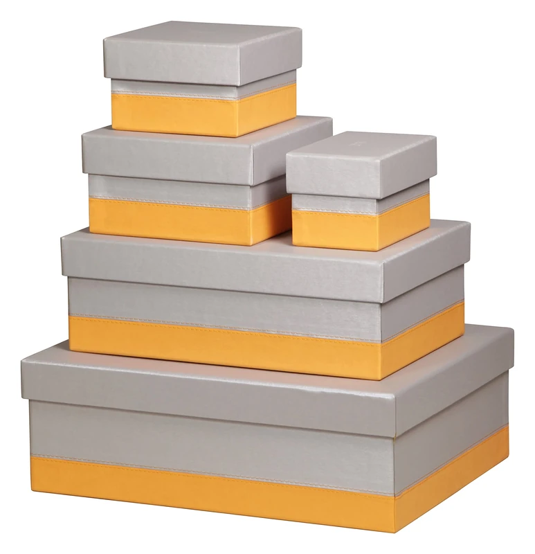 RHODIA 318881C - Set of 5 Silver Nesting Boxes - Orange Saddle Stitching - Faux Leather Exterior - Rhodiarama Home Office Collection - Office Organization & Designer Storage
