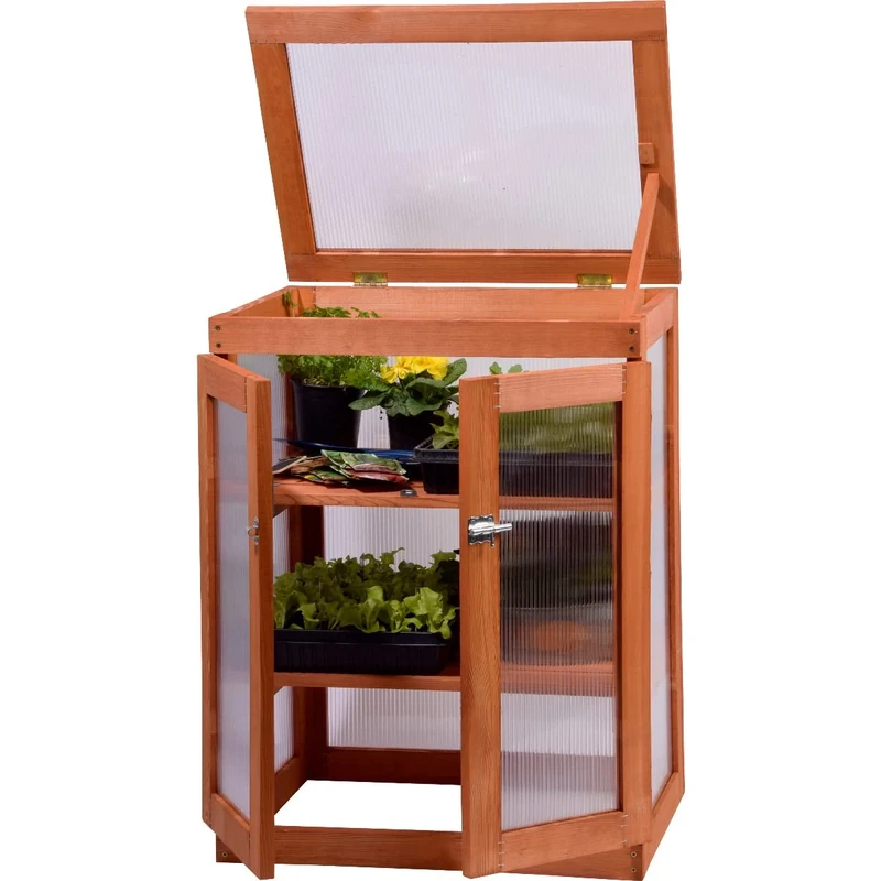 dobar, mini greenhouse with acrylic glass, balcony and indoor greenhouse, wood, brown, 58 cm x 43 cm x 76 cm, 29167FSC