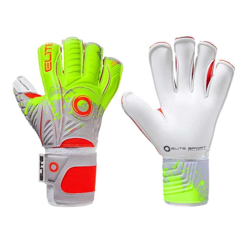 Elite Sports Goalkeeper Gloves with Wrapped Thumb and Durable Latex. Reinforced Backing Foam on the Shock Zone with AVM Fabric and 5 Removable Finger Protectors for Extra Finger Support.