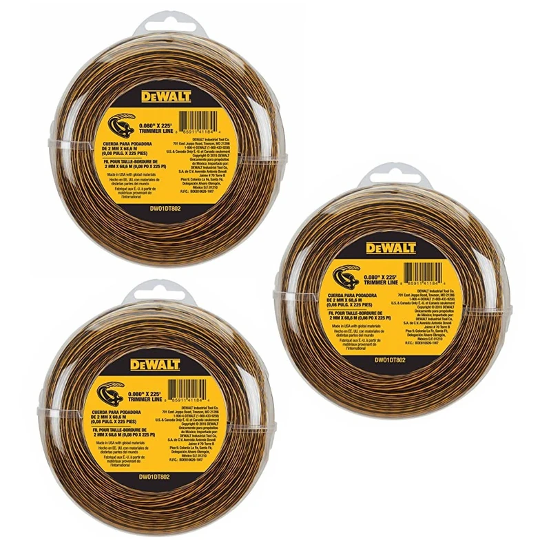 DEWALT DWO1DT802 String Trimmer Line, 225-Feet by 0.080-Inch, 3Pack (225-Feet)