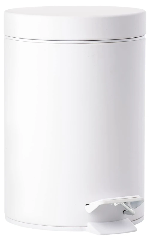 Zone Denmark Only 3L Round Stainless Steel White Bin – Rubbish Bin 3 L, Round, Stainless Steel, White, Pedal, 17 cm