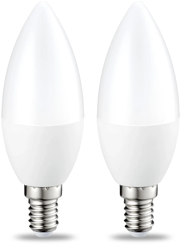 Amazon Basics LED E14 Small Edison Screw Candle Bulb, 6W (Equivalent to 40W), CRI80, Warm White, Dimmable- Pack of 2