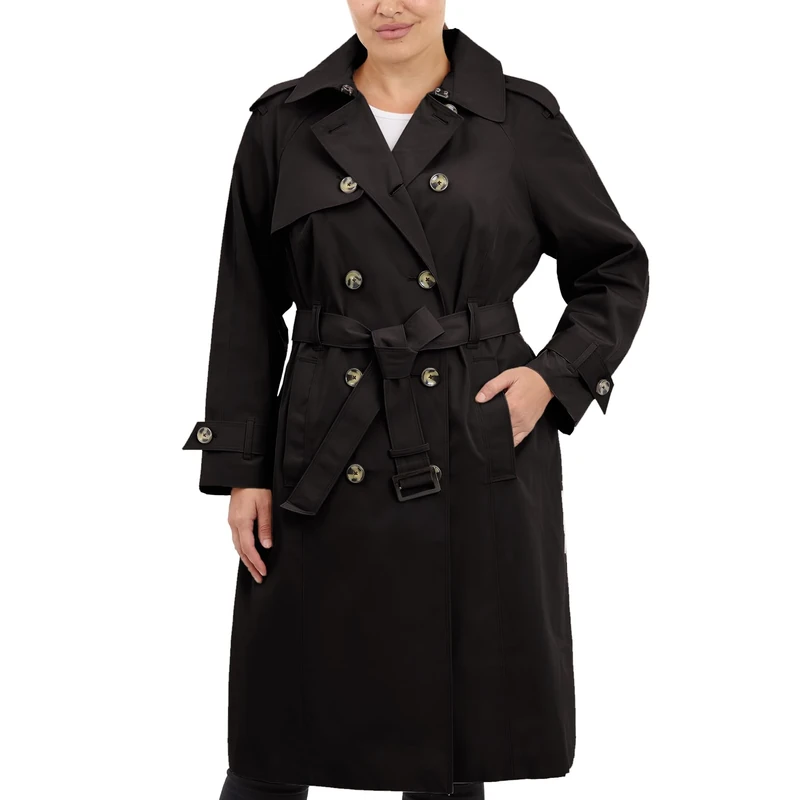 London Fog Women's Double-Breasted 3/4 Length Belted Trench Coat Trenchcoat, Black, S