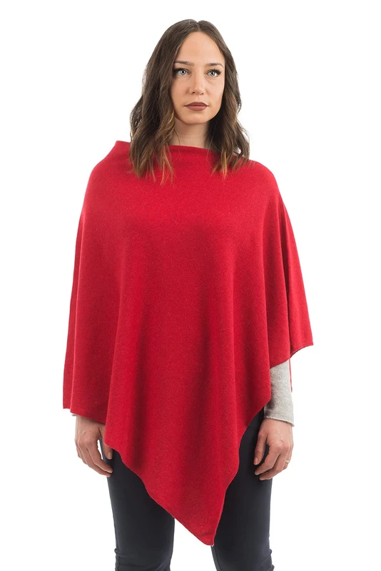 DALLE PIANE CASHMERE - Poncho Cashmere Blend - Made in Italy - Woman, Color: Red, One Size