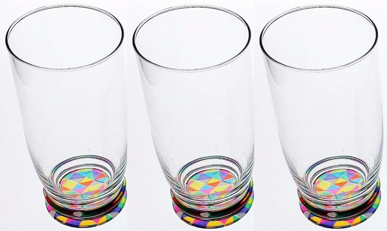 Cerve Set of 3 High Ball Wide Mouth Glass Tumblers Unique Design in Italy 420ml