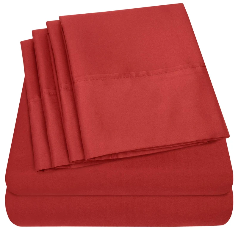 Sweet Home Collection Queen Sheets - 6 Piece 1500 Supreme Collection Fine Brushed Microfiber Deep Pocket Queen Sheet Set Bedding - 2 Extra Pillow Cases, Great Value, Samba Red