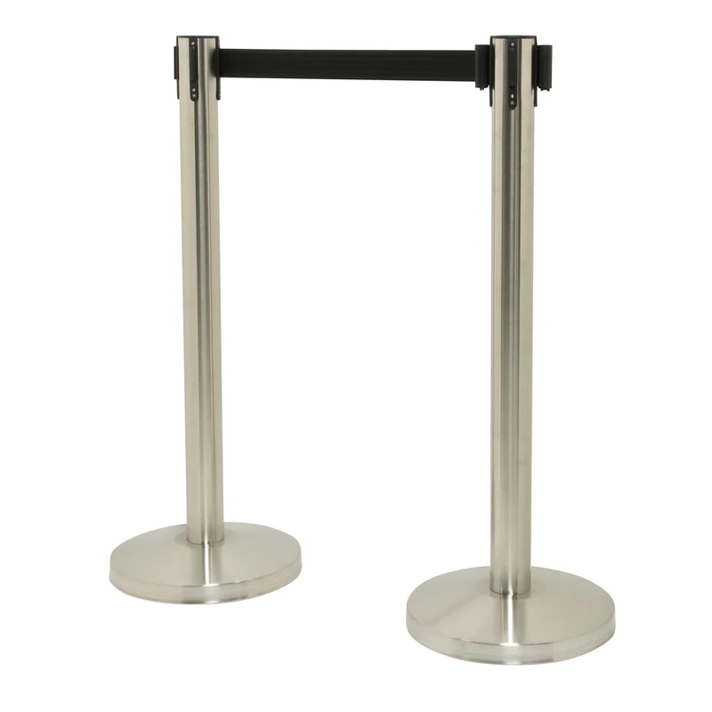 Securit Stop System Queue Barrier with Retractable Belt, Crowd Control Barriers with 190cm Nylon Belts, Safety Barriers for Shops, Airport or Events - Set of 2, Chrome/Black