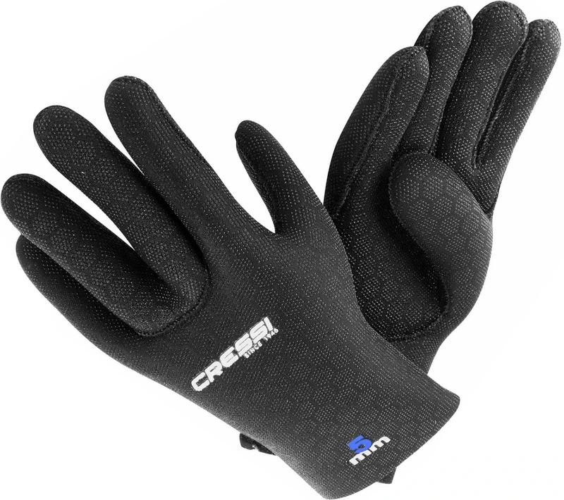 Cressi High Stretch Gloves -Unisex 5-Finger Diving Gloves made of Soft, Single-lined, High-strength Neoprene, 5mm, Black/Blue Logo, XL