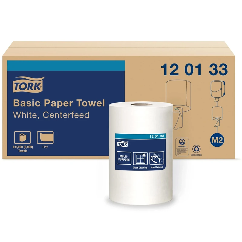 Tork Advanced 120133 Centerfeed Hand Towel, 1-Ply, 8.25" Width x 11.8" Length, White (Case of 6 Rolls, 1,000 per Roll, 6,000 Towels) For use with Tork 559020A or 559028A