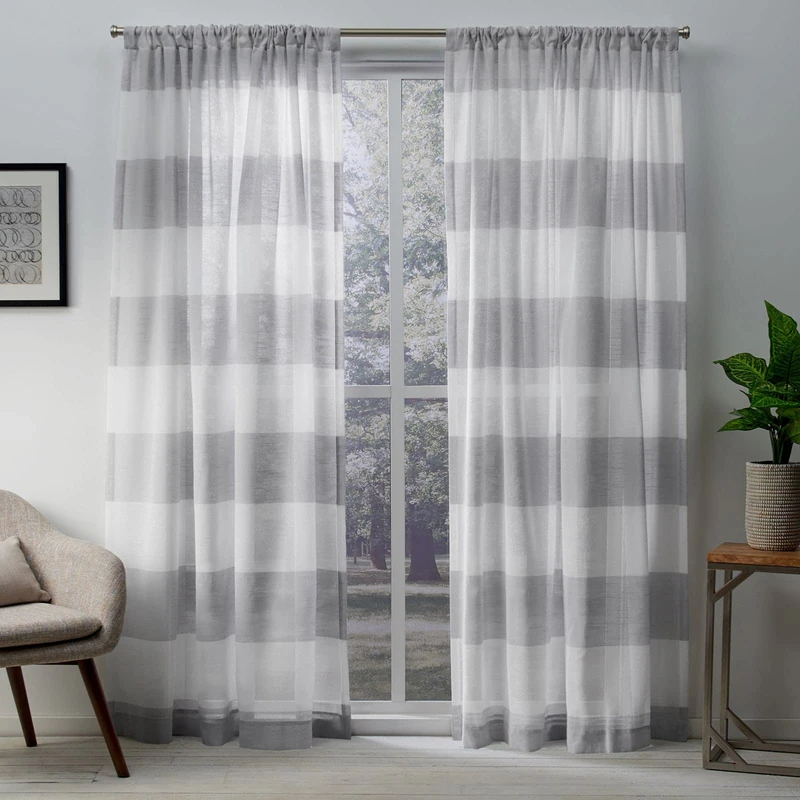 Exclusive Home Curtains Darma Sheer Rod Pocket Top Panel Pair, Dove Grey, 50x96, 2 Piece