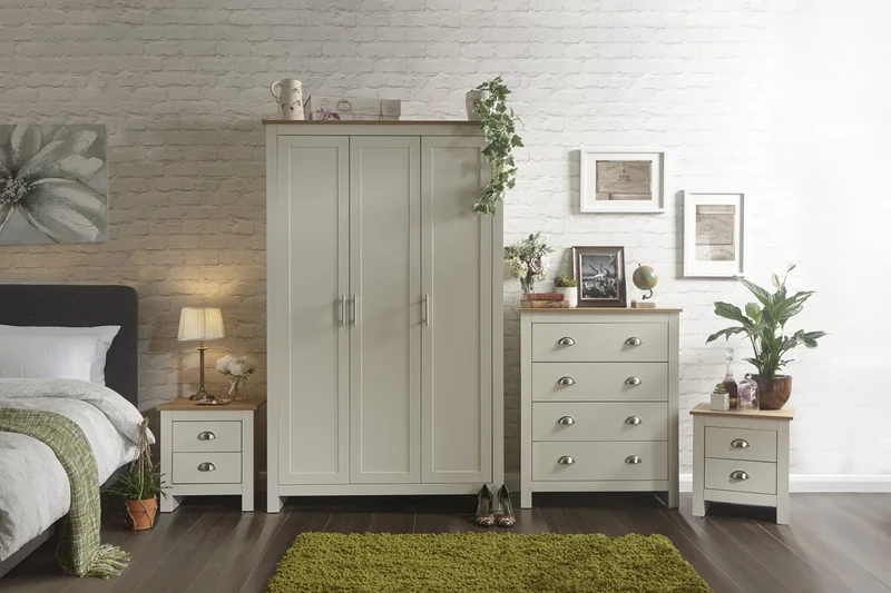 GFW - Lancaster 4 piece bedroom set - Wardrobe Chest of Drawers 2 x Bedside - Cream