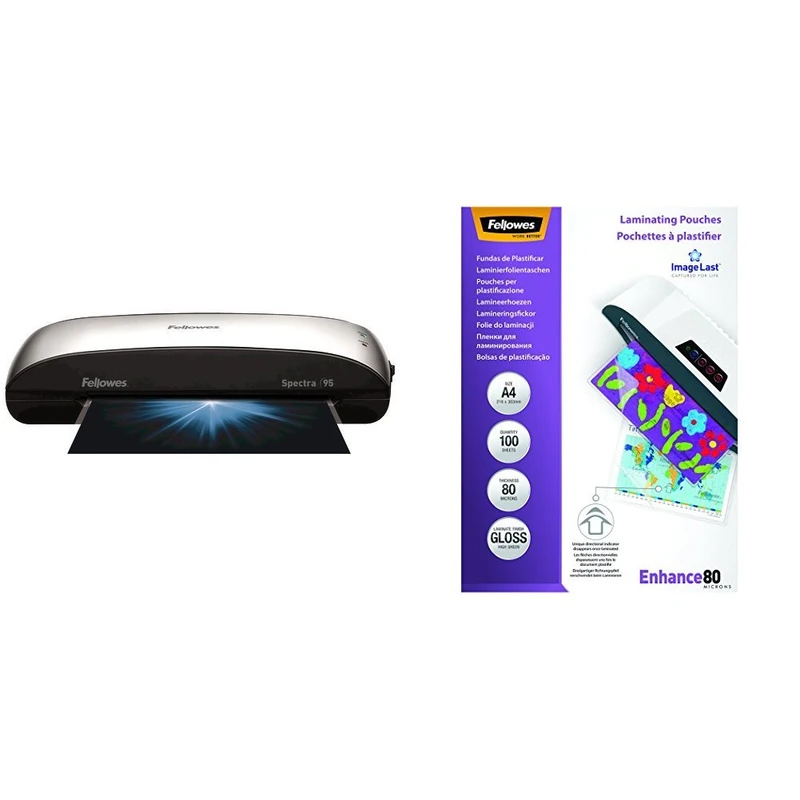 Fellowes Spectra A4 laminator+ 100 laminating pouches bundle - Image 1
