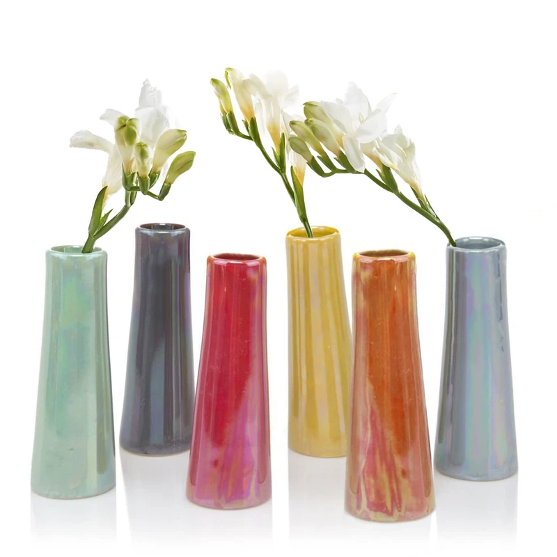 Chive ‘Galaxy’ Small Flower Vase — Cute, Beautiful Glass Vase for Flowers & House Plants — Set of 6 Assorted Colours — Orange Mix