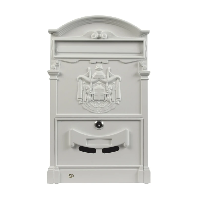Amig Classic Style Mailbox for Outdoor Use | Post Locker for Walls, Walls or Fences | 40.5 x 25.5 x 8.5 cm | Aluminium | Includes Screws | White Colour